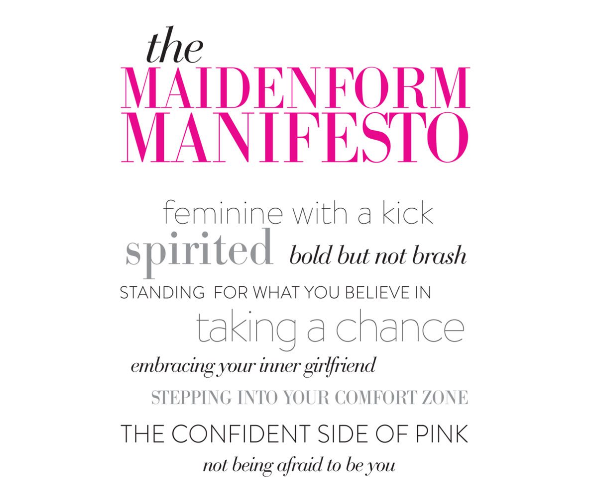 A pink and white poster with the words 