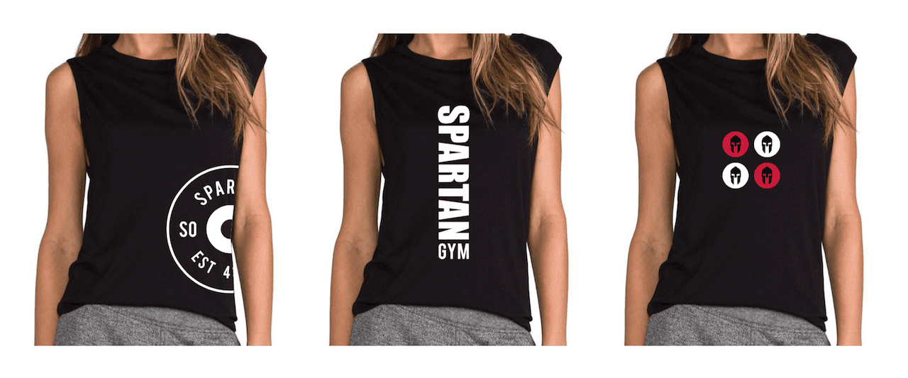 Three different women 's shirts with spartan gym on them.
