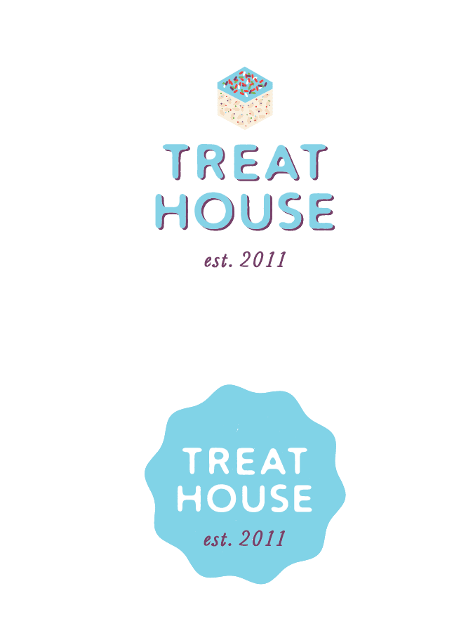 A logo for treat house, with the name of the store in blue.