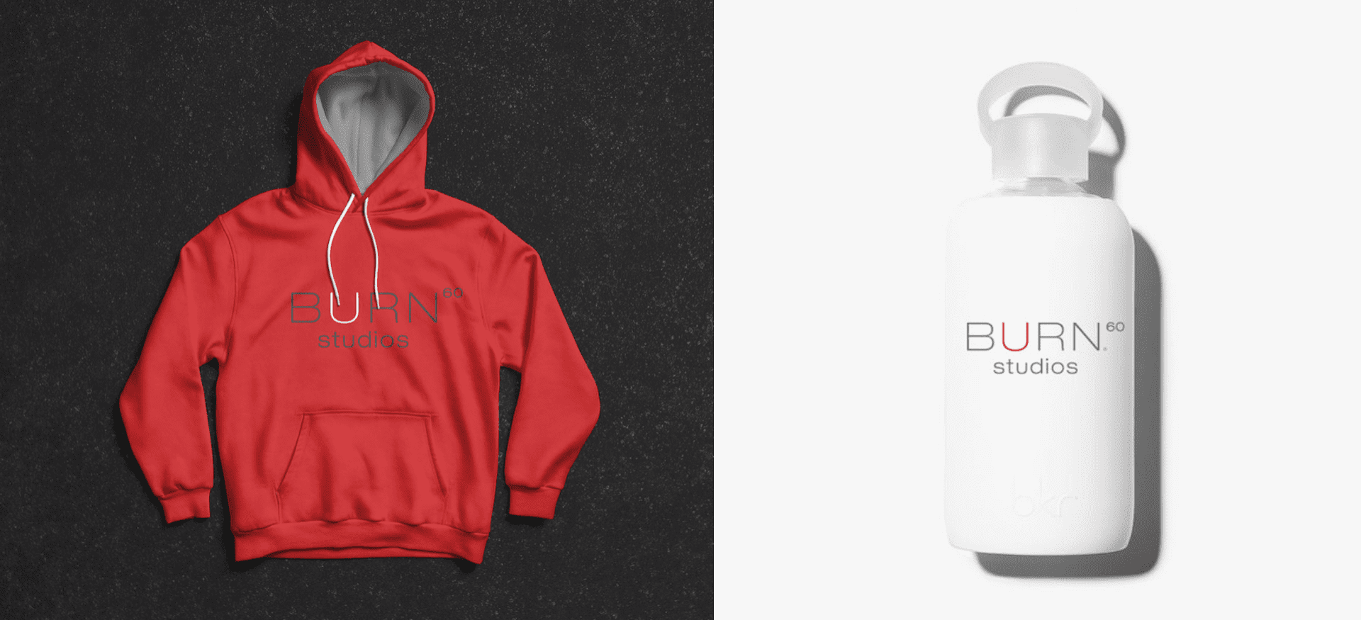 A red hoodie and a white bottle