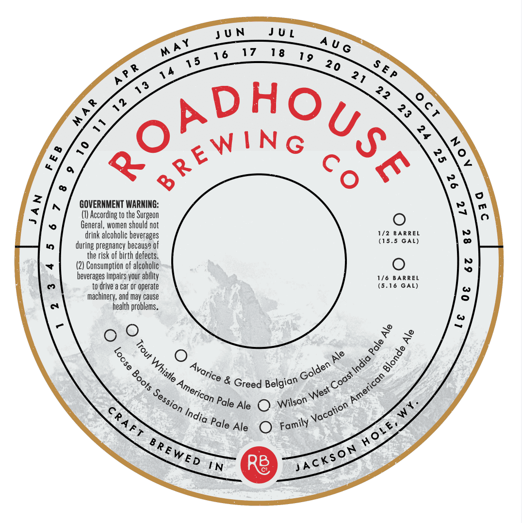 A round coaster with the words roadhouse brewing co.