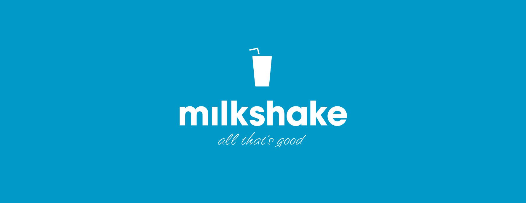 A blue background with the word milkshake written in white.