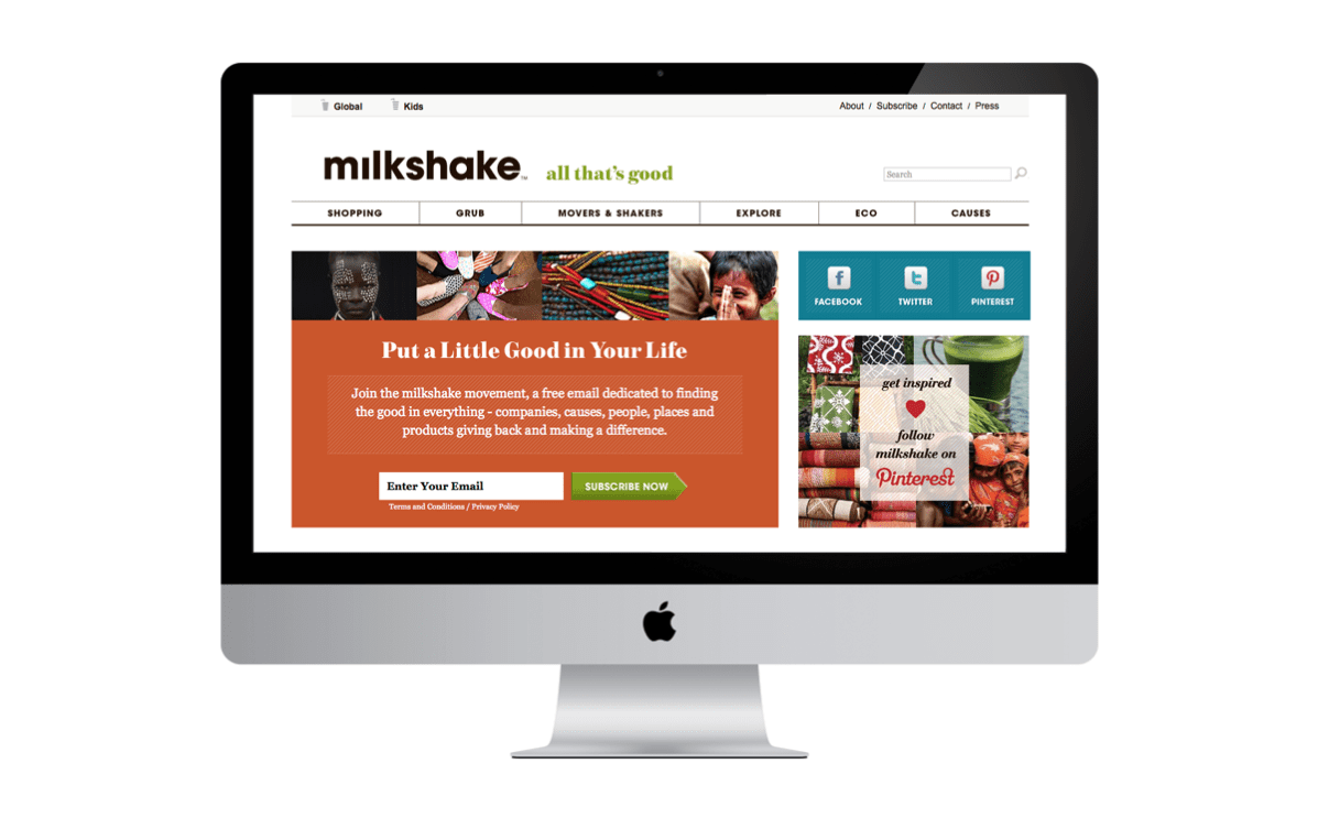A computer screen with the website for milk shake.
