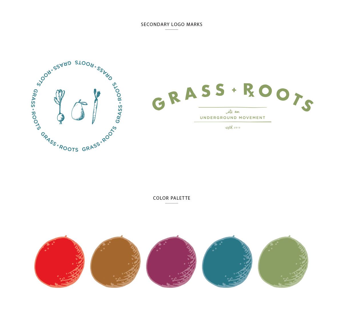 A series of color swatches for grass roots.