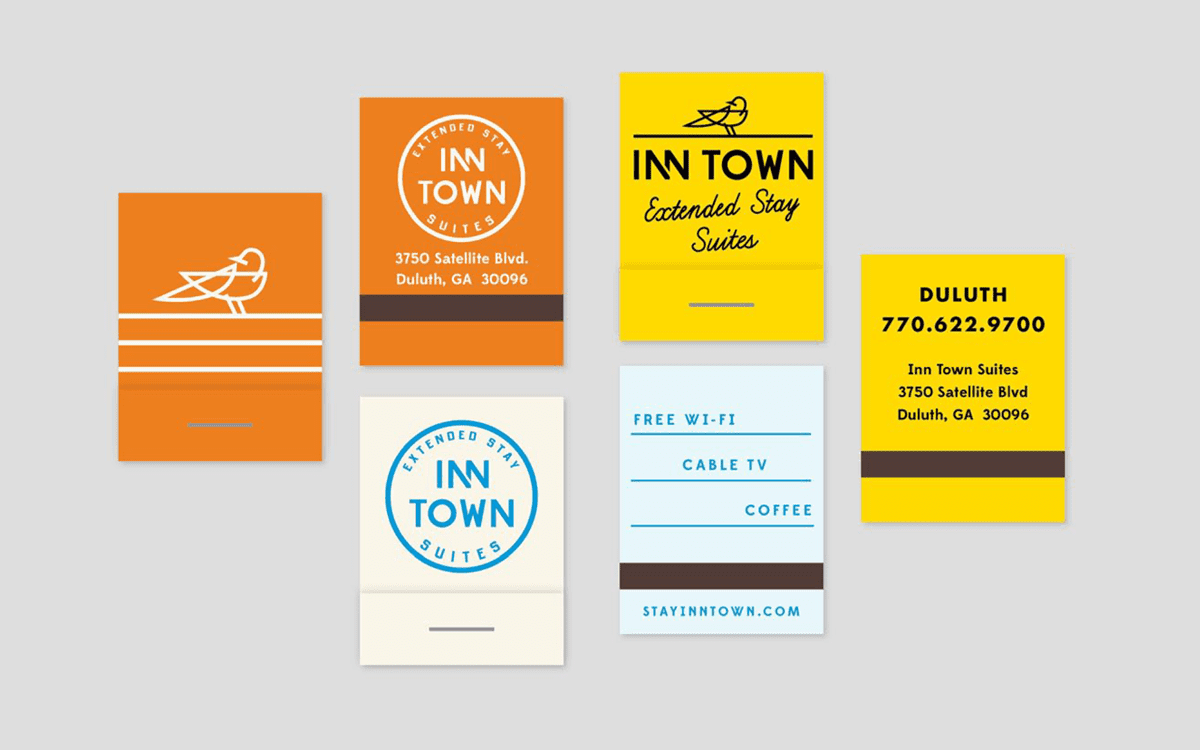 A series of business cards with different designs.