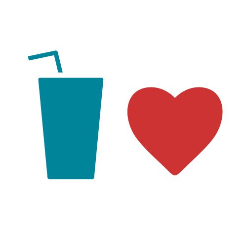 A blue cup and red heart next to each other.