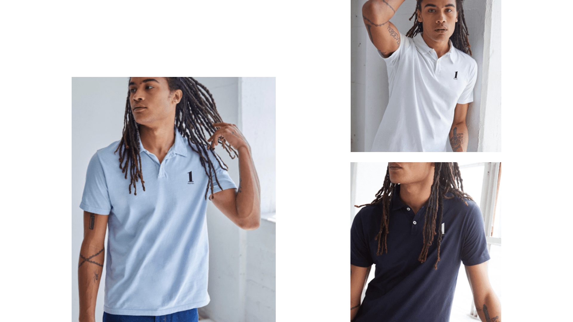 Three different men 's polo shirts with dreads on them.