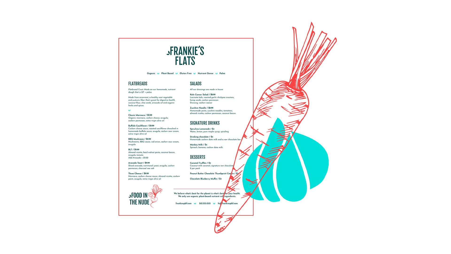 A close up of the menu with a red and blue carrot