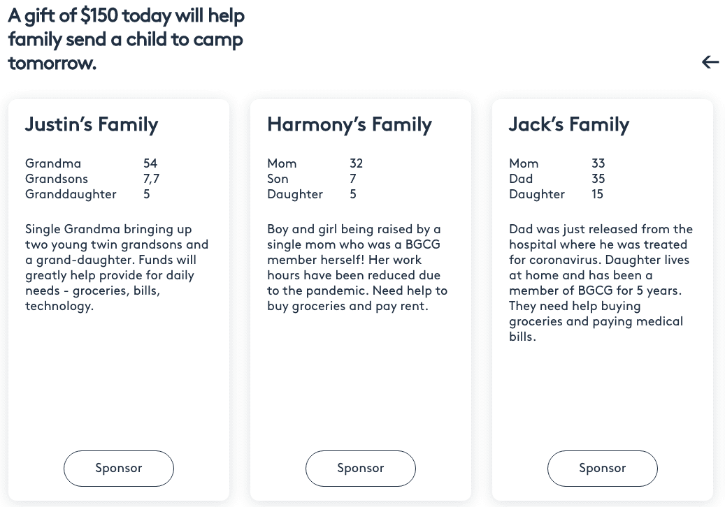 A table with three different types of family plans.