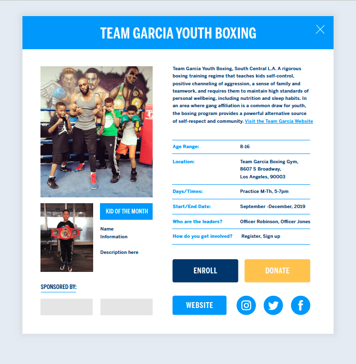 A page with information about the team garcia youth boxing.